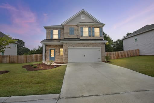 Night time exterior shot of Gentry Floor plan