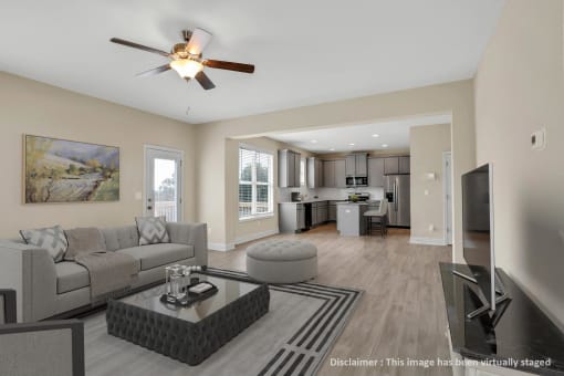 a living room with a couch and a table