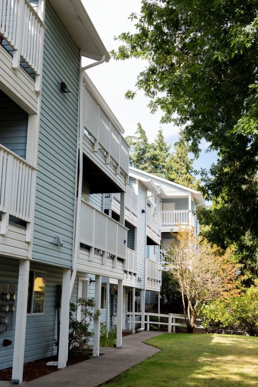 Private patios with every unit at Wingsong Manor Apartments, Portland, OR