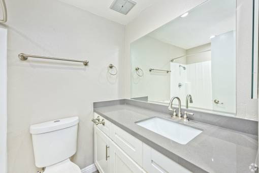 A white toilet sits next to a sink in a bathroom.