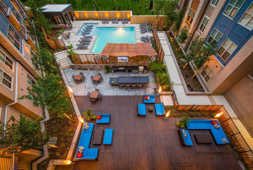 Drone View Of Pool at Mira Upper Rock, Rockville, Maryland