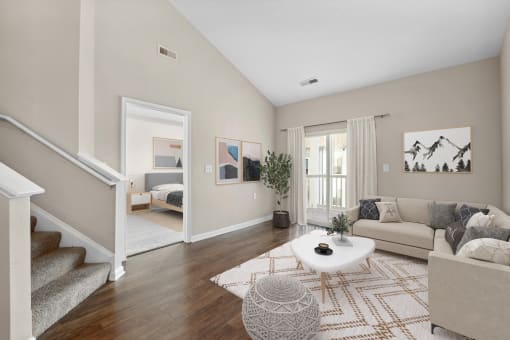 Virtually Staged Living Area at MetroPlace at Town Center, Camp Springs, Maryland