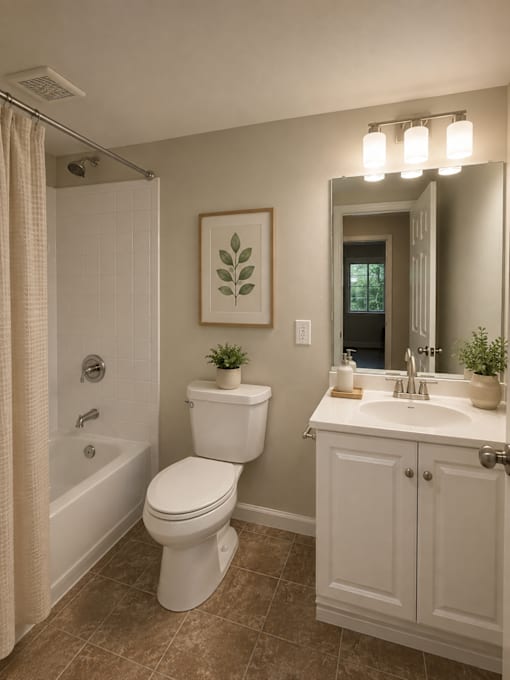 A white toilet sits next to a white sink in a bathroom.