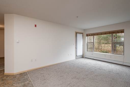 Living room  with a window and a door.