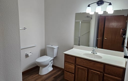 A white toilet sits next to a sink in a small bathroom.