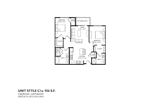 A floor plan of a 2 bedroom 2 bathroom apartment.