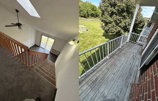 A house with a deck and stairs.