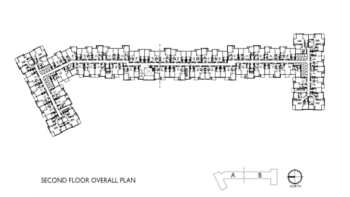 A black and white image of a second floor overall plan of a building.