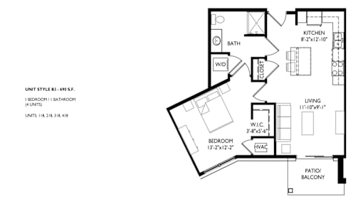 A floor plan of a unit style B1 with 4 bedrooms and 4 bathrooms.