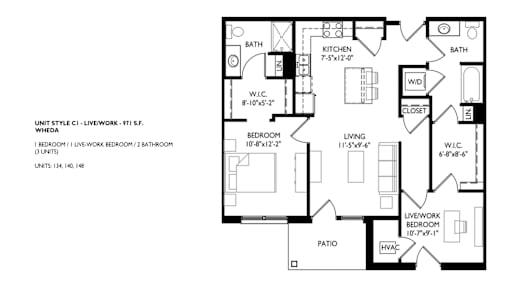 A floor plan of a unit style C live/work building.