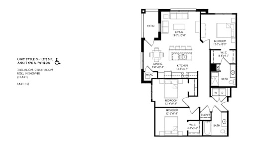 A floor plan of a house with a living room, dining room, kitchen, and two bedrooms.