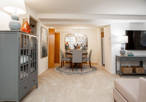 Spacious  dining room with storage at Spring Hill Apartments & Townhomes, Baltimore, 21234