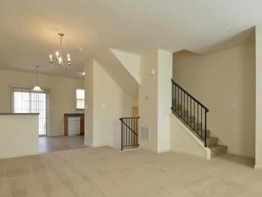 Main level with living room and kitchen at The Pointe at Manorgreen Townhomes, Maryland