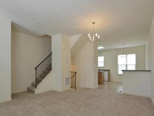 Main level with living room and dining room at The Pointe at Manorgreen Townhomes, Baltimore