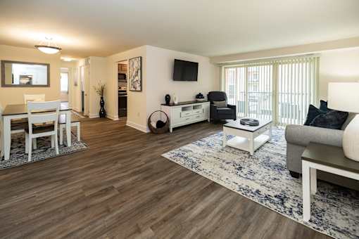 Living room with furniture and balcony door