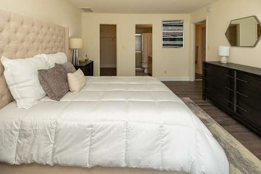 Master Bedroom Bed and cushions at The Brittany Apartments, Maryland, 21208