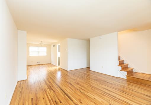 Spacious living room and kitchen at Foxridge Townhomes, Baltimore Maryland