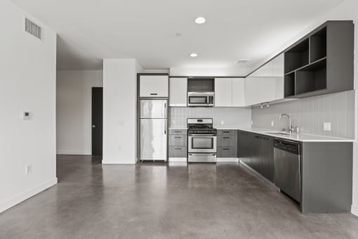 Open-Concept Kitchen with Stainless-Steel Appliances