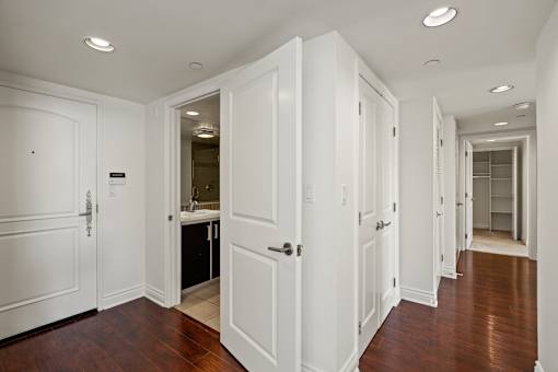 Front Entrance with Hall Bathroom and Vinyl Flooring