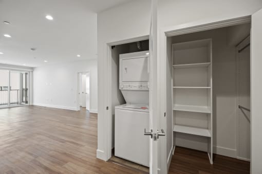 In-Suite Washer & Dryer and Hall Closet with Shelving