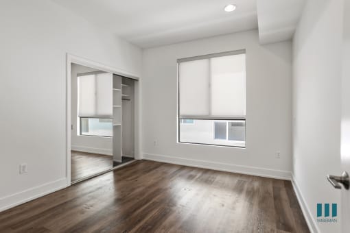 Bedroom with Vinyl Flooring, Recessed Lighting, and Window