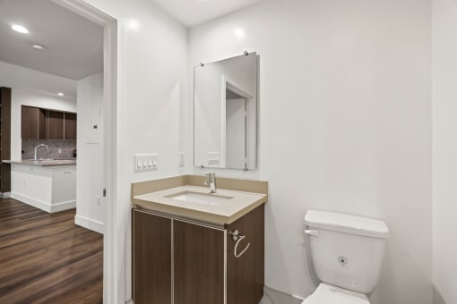Hallway Half-Bath with Cabinet Storage