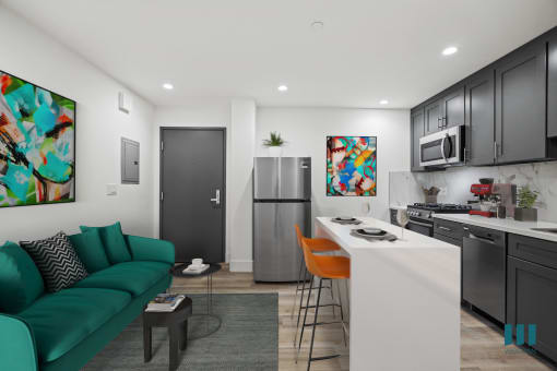 Open-Concept Kitchen, Dining, and Living Room Space