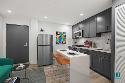 Kitchen with Stainless-Steel Refrigerator, Stove, and Dishwasher