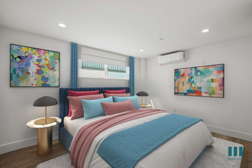 Bedroom with Vinyl Flooring and Recessed Lighting