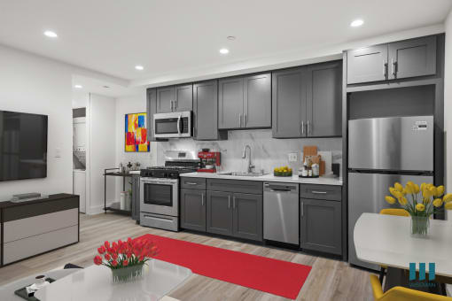 Kitchen with Stainless-Steel Refrigerator, Stove, and Dishwasher