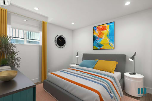 Bedroom with Vinyl Flooring and Recessed Lighting
