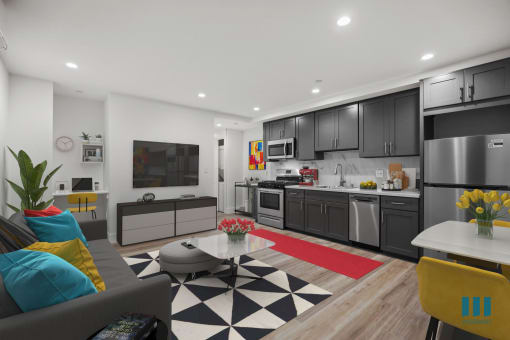 Open-Concept Kitchen, Dining, and Living Room Space