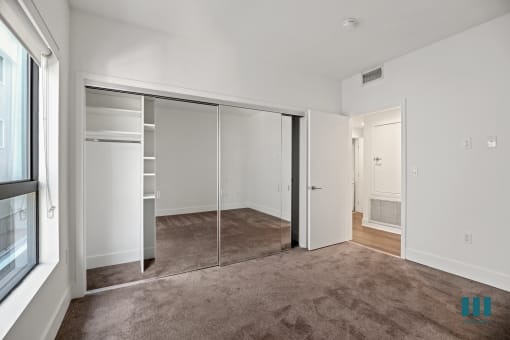 Bedroom with Large-Size Closet with Built-In Shelving