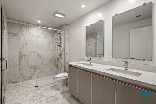 Bathroom with Large-Size Walk-In Shower  and Double-Sink Vanity