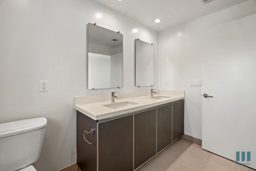 Bathroom Double-Sink Vanity and Cabinet Storage