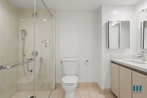 Bathroom with Large Walk-In Shower and Double-Sink Vanity