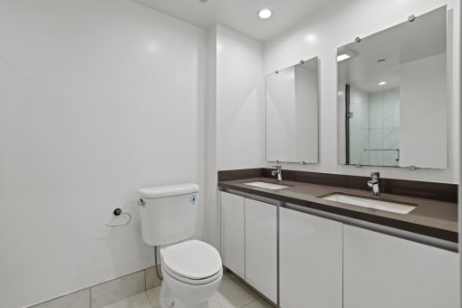 Bathroom with Double-Sink Vanity and Cabinet Storage