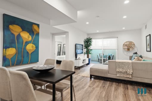 Open-Concept Living and Dining Areas with Patio