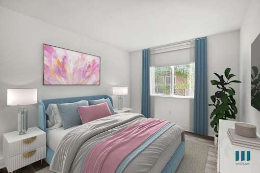 Bedroom with Large-Size Windows and Vinyl Flooring