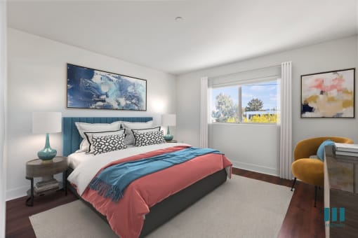 Bedroom with Large Windows,  Recessed Lighting, and Vinyl Flooring