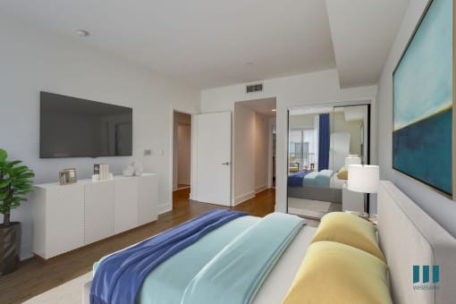 Large-Size Bedroom with Mirrored Closet, Bathroom, and Vinyl Flooring