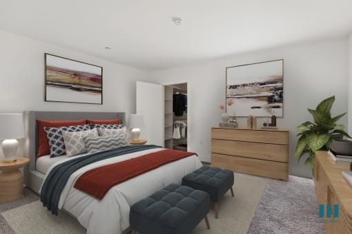 Bedroom with Walk-In Closet with Built-In Organizers