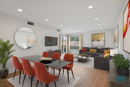 Open-Concept Dining and Living Room with Patio