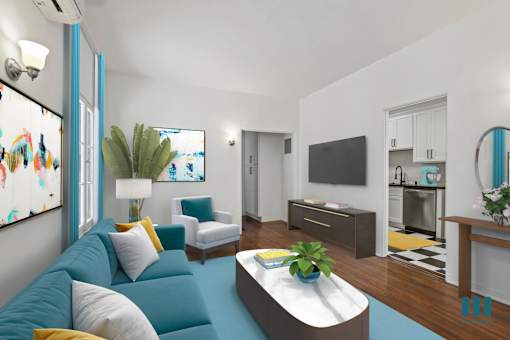 Spacious Living Room with Hardwood Floors