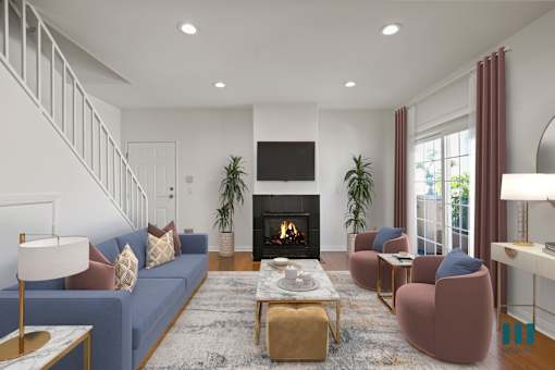Townhome-Style Living Room with Electric Fireplace, Vinyl Flooring, and Balcony