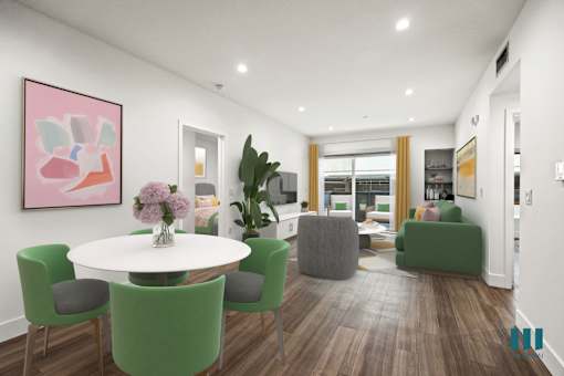 Dining and Living Room with Vinyl Flooring and Recessed Lighting