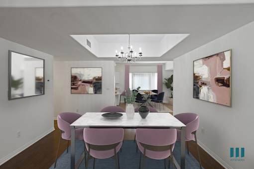 Dining Room with Chandelier and Vinyl Flooring