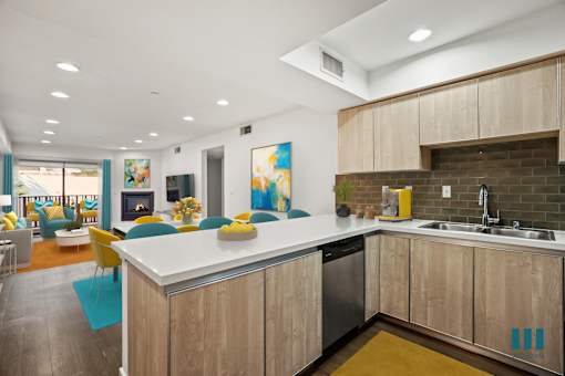 Open-Concept Kitchen, Dining, Living Room with Patio