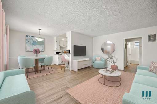 Open-Concept Kitchen, Dining, and Living Room withVinyl Flooring