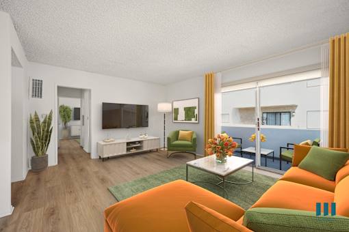 Living Room with Vinyl Flooring and a Patio